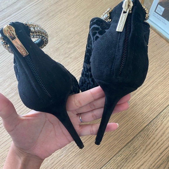 Jimmy Choo Lux Jeweled Leopard-Print Velvet Pumps - Picture 14 of 15